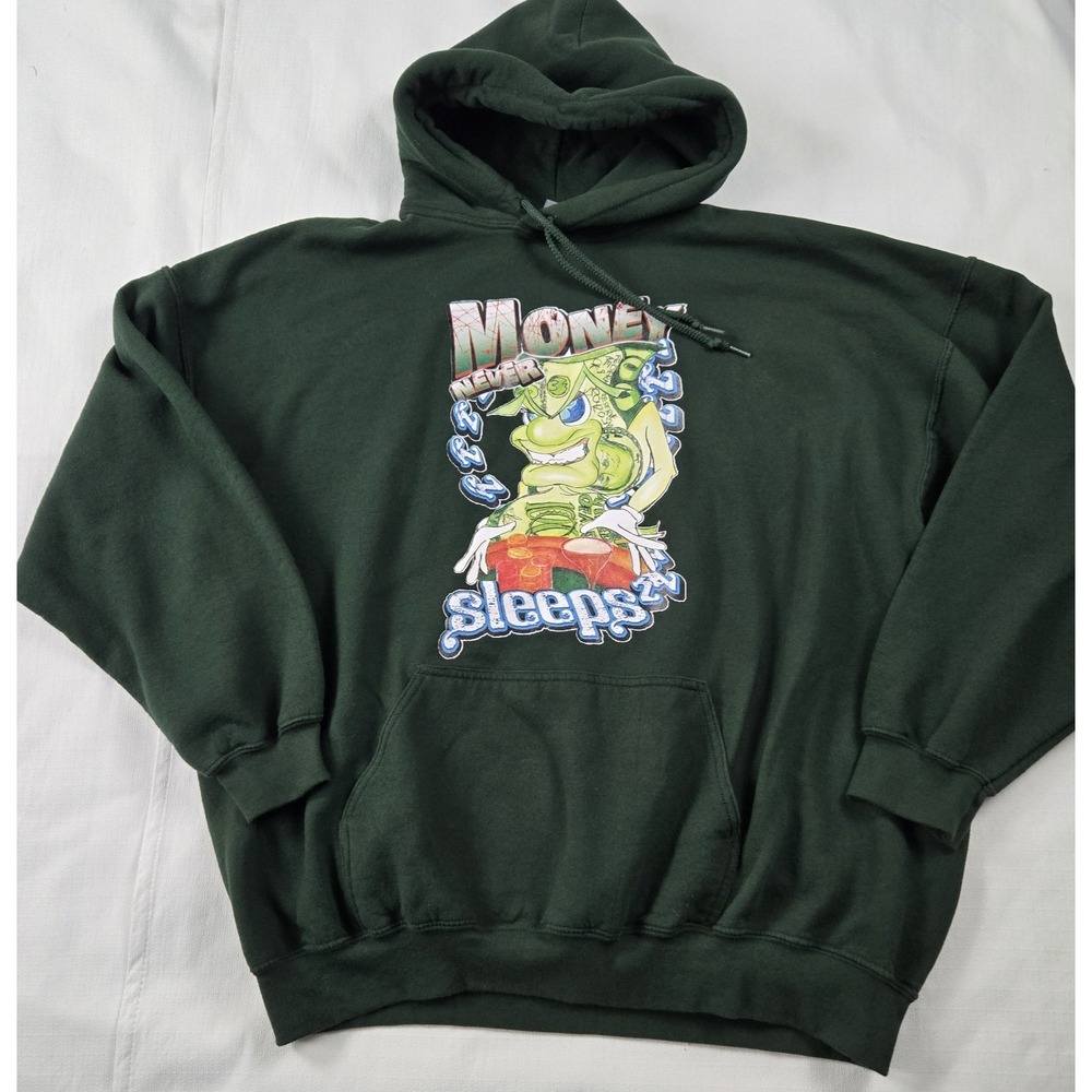 Gildan Long Sleeve Hooded Heavy Blend  Sweatshirt  "Money Never Sleeps " 2XL